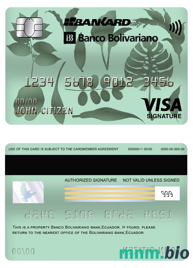 Ecuador Bolivariano bank visa podpis karta przykład w formacie PSD